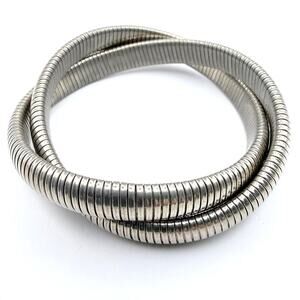 Vintage Tubogas Double Bangle Bracelet Snake Cobra Silver Tone Rolling MCM